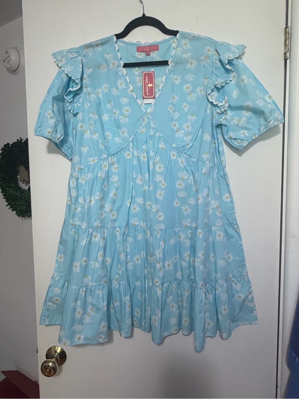 Simply Southern Light Blue Daisy Print Ruffle Dress